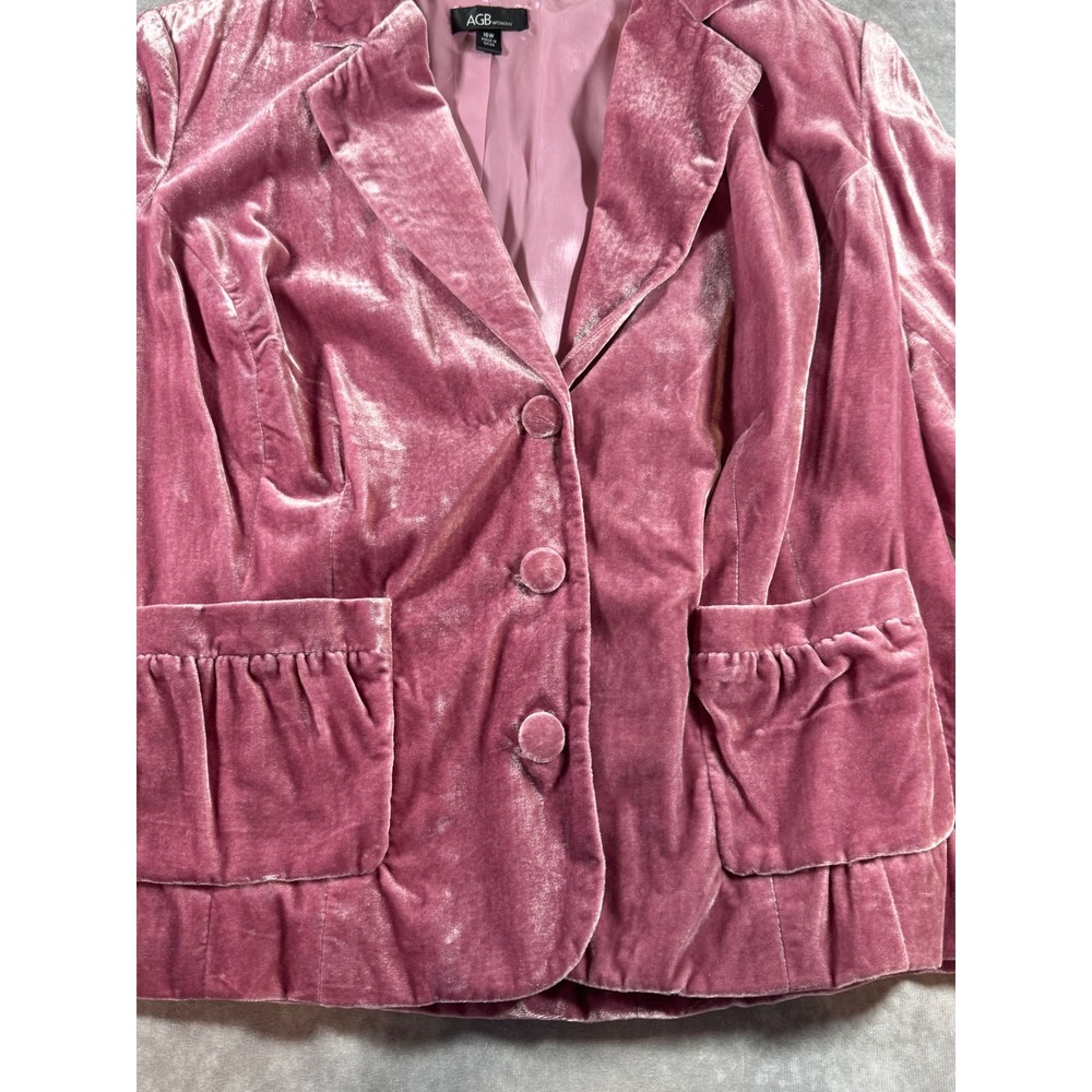 AGB Woman Mauve Pink Velvet Blazer Jacket Size 18W NWT Peplum Back Pockets - Picture 5 of 7